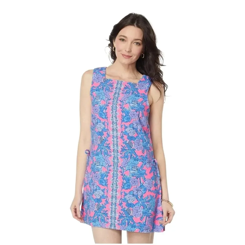 Lilly Pulitzer Donna Floral Square Neck Romper Soleil Pink Palm Paradise 14